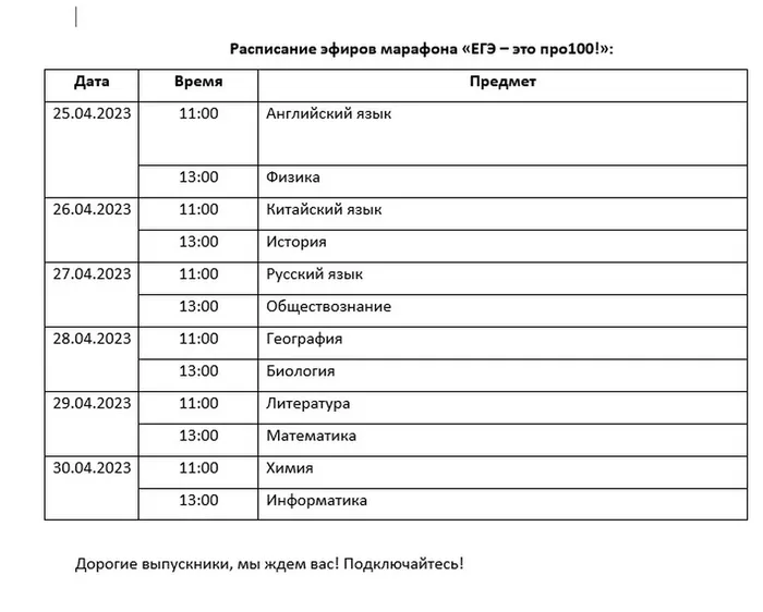 Расписание марафона